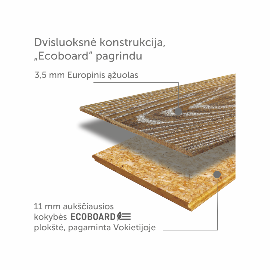 dvisluoksnė ąžuolo konstrukcija Ecoboard pagrindu