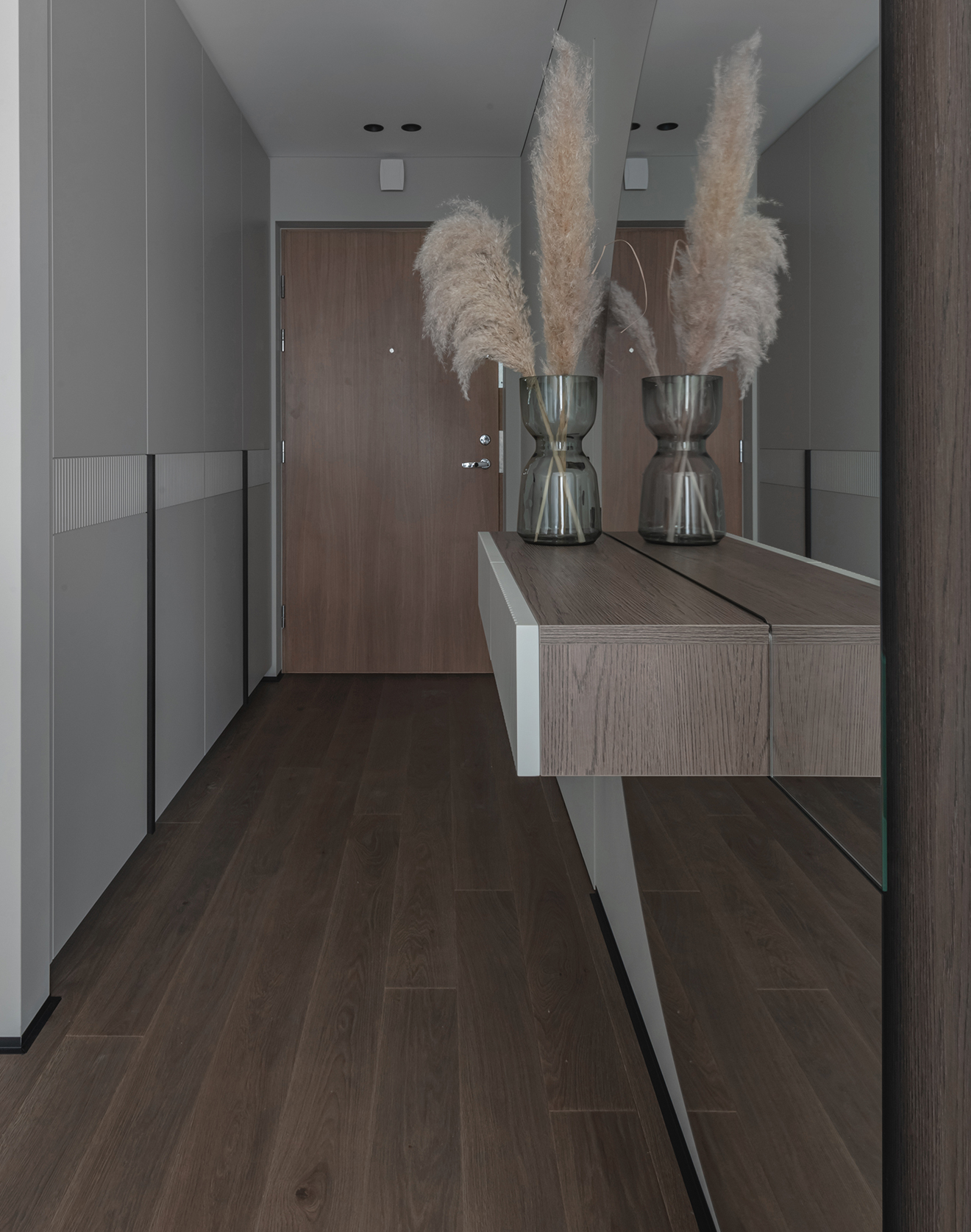 Minimalist Interior Featuring Hardwood Flooring in Cacao Shade